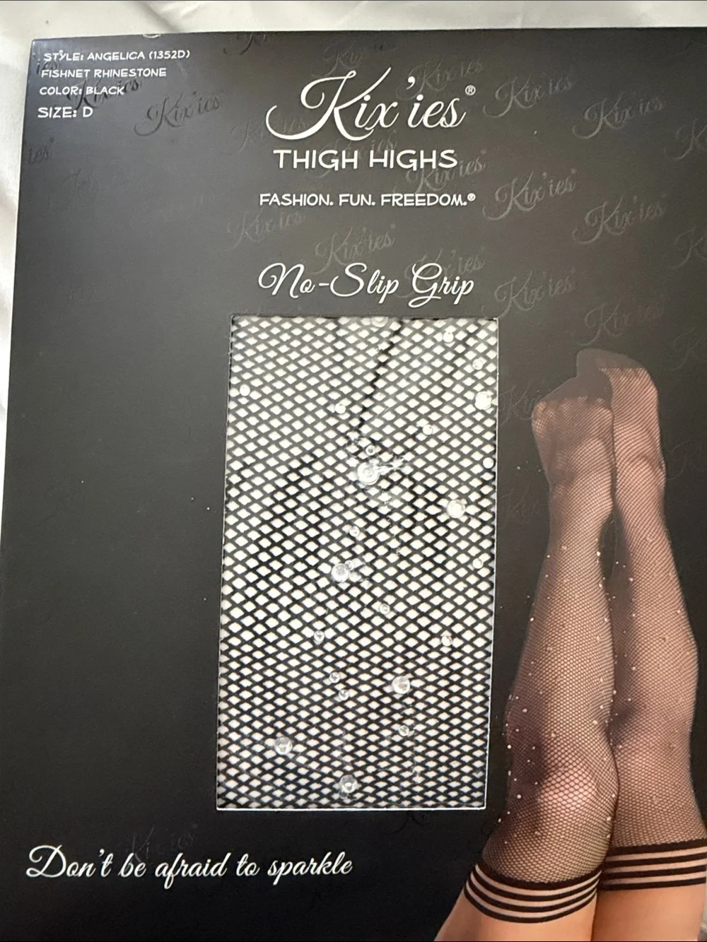 Angelica Rhinestone Fishnet Thigh Highs - Black